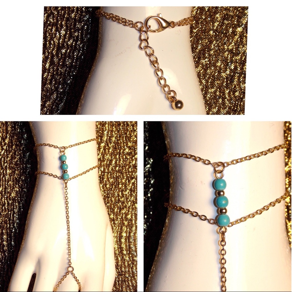 Gold Layered Blue Beads Handchain